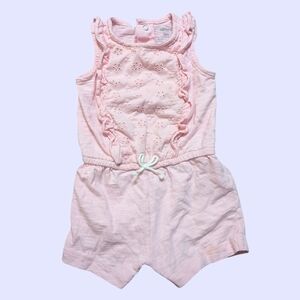Carter's Baby Girl Light Pink Eyelet Sleeveless Romper With Floral Embroidery